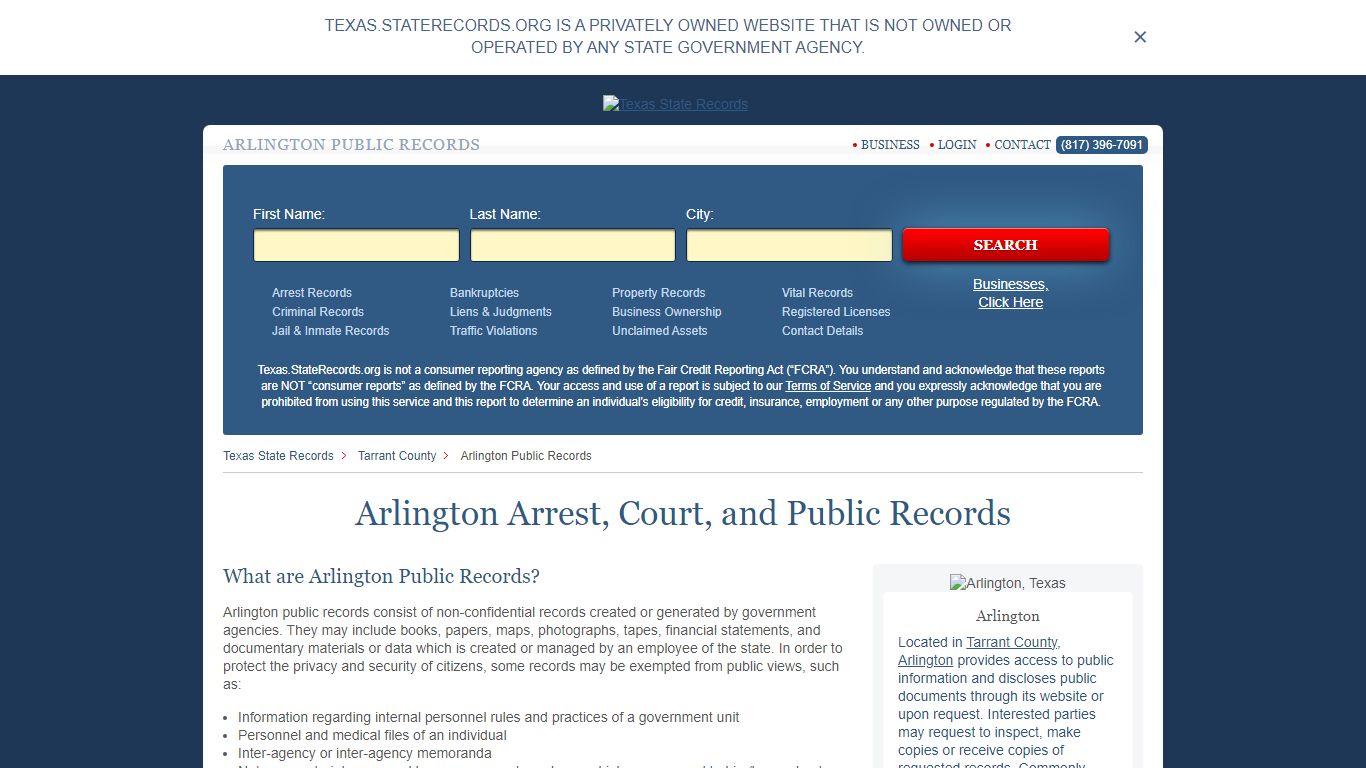 Arlington Arrest and Public Records | Texas.StateRecords.org